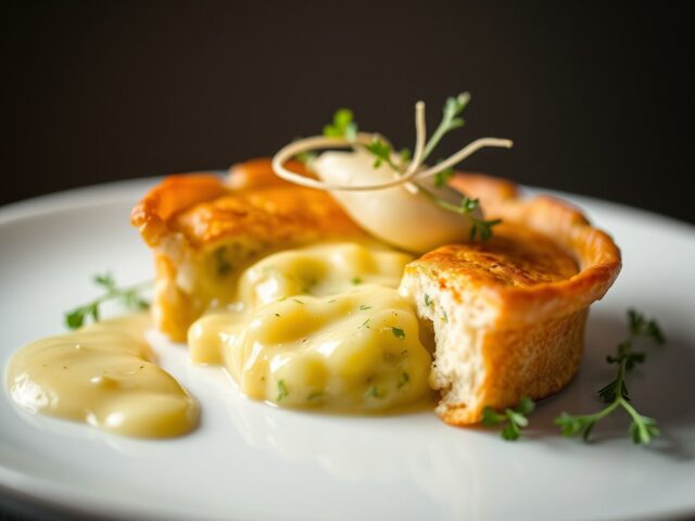 Velouta, coquille, duxelles en een tuille van oude kaas