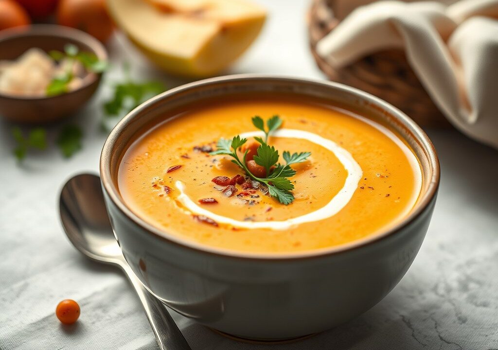 Veloute a l’Indienne (Indiase soep), AI-gegenereerde illustratie