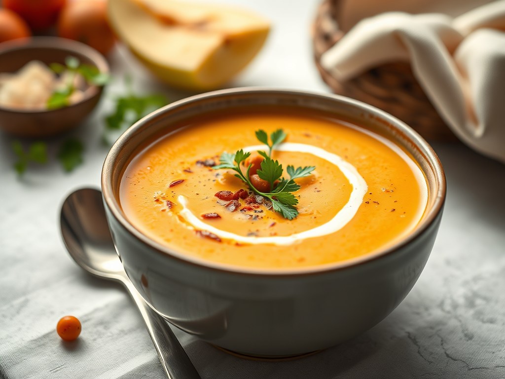 Veloute a l’Indienne (Indiase soep), AI-gegenereerde illustratie