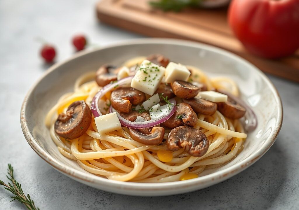 Venkel met champignons en kaas, AI-gegenereerde illustratie