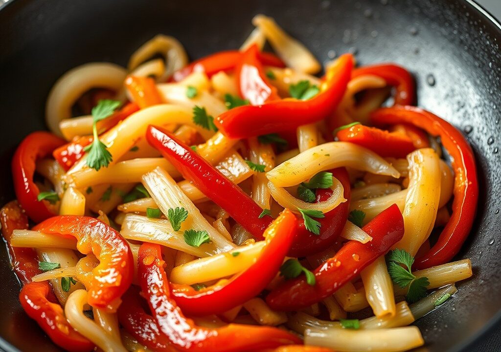 Venkel met rode paprika, geblust in Ricard — AI-gegenereerde illustratie