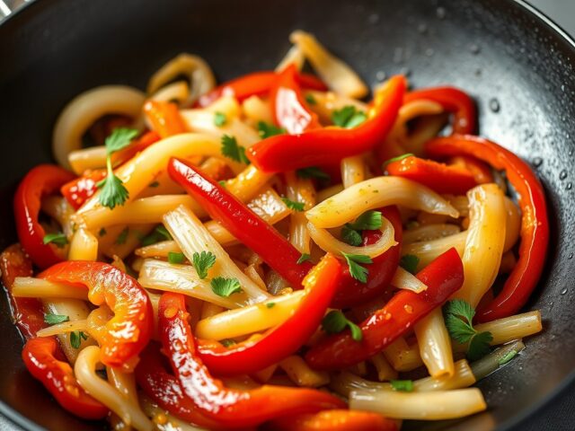 Venkel met rode paprika, geblust in Ricard — AI-gegenereerde illustratie