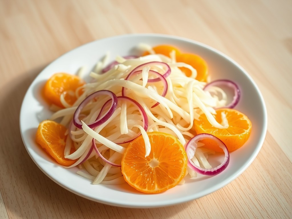 Venkel sinaasappelsalade met citroendressing, AI-gegenereerde illustratie