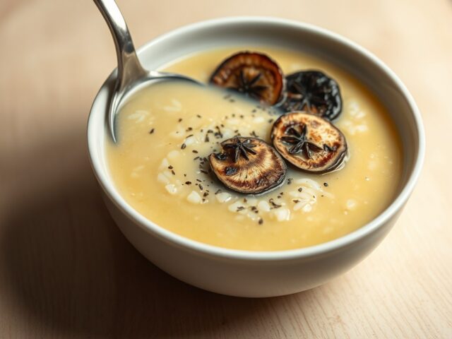 Venkelsoep met gegrilde shitake en anijshagel