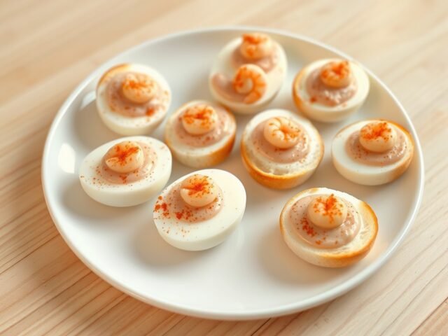 Verborgen gekookte eieren in cocktail-garnalensaus
