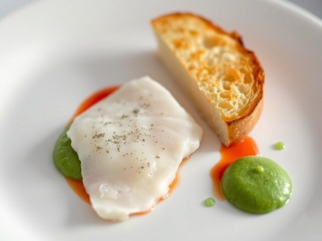 Verloren brood met rog en Niora piment, mousse van spinazie