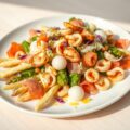 Verrassend lenteslaatje met asperges, inktvis en krokante parmaham