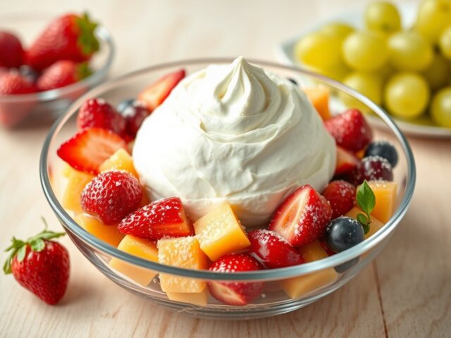 Verse kaas op een bedje van fruit