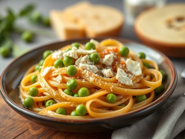 Verse morieljes met doperwten en Parmezaanse kaas Pasta Barolo