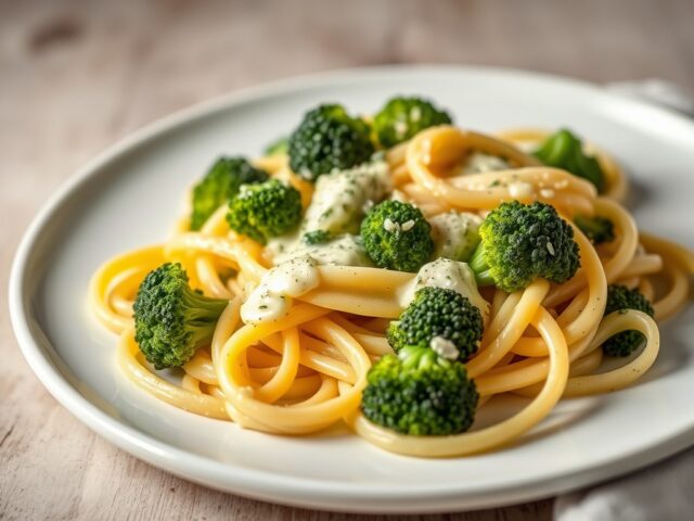 Verse Tagliatelle met (Paarse) Broccoli en dunne Kaassaus