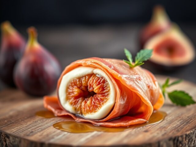 Verse vijgen en Mozzarella verpakt in proscuitto