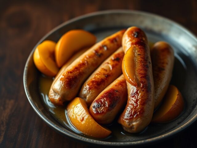 Verse worstjes in cidermarinade met gebakken appel