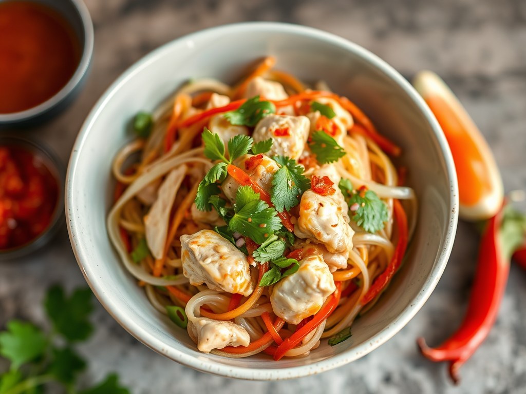 Vietnamese kipsalade, AI-gegenereerde illustratie