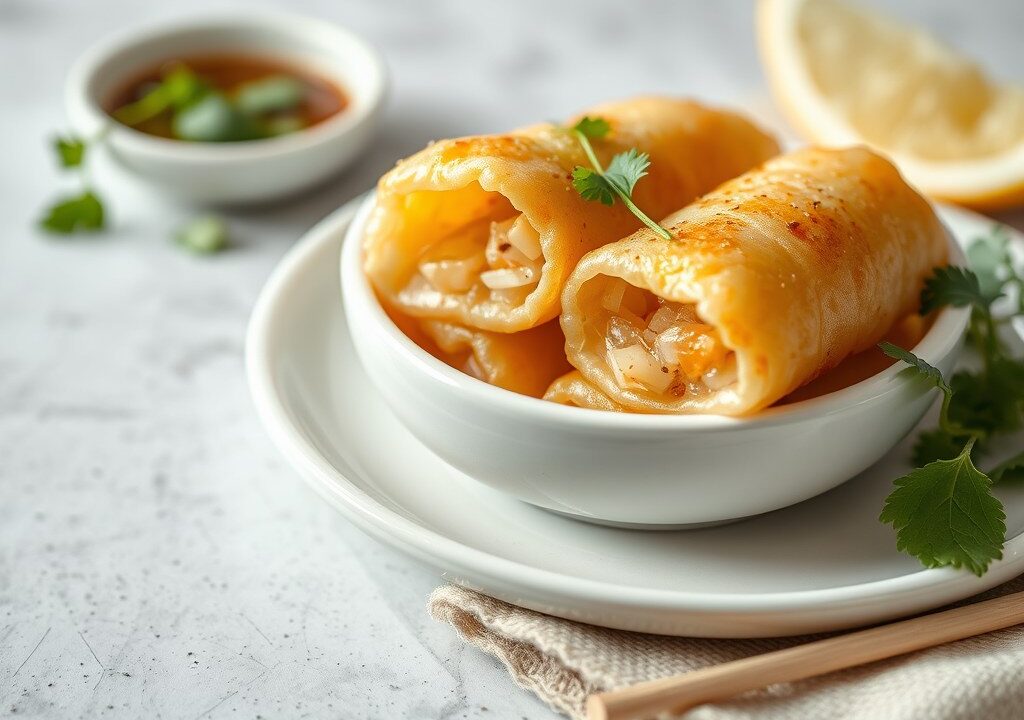 Vietnamese loempia met vleesvulling, AI-gegenereerde illustratie