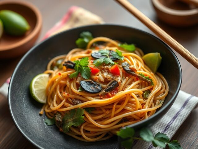 Vietnamese mie met limoen en pinda’s — AI-gegenereerde illustratie