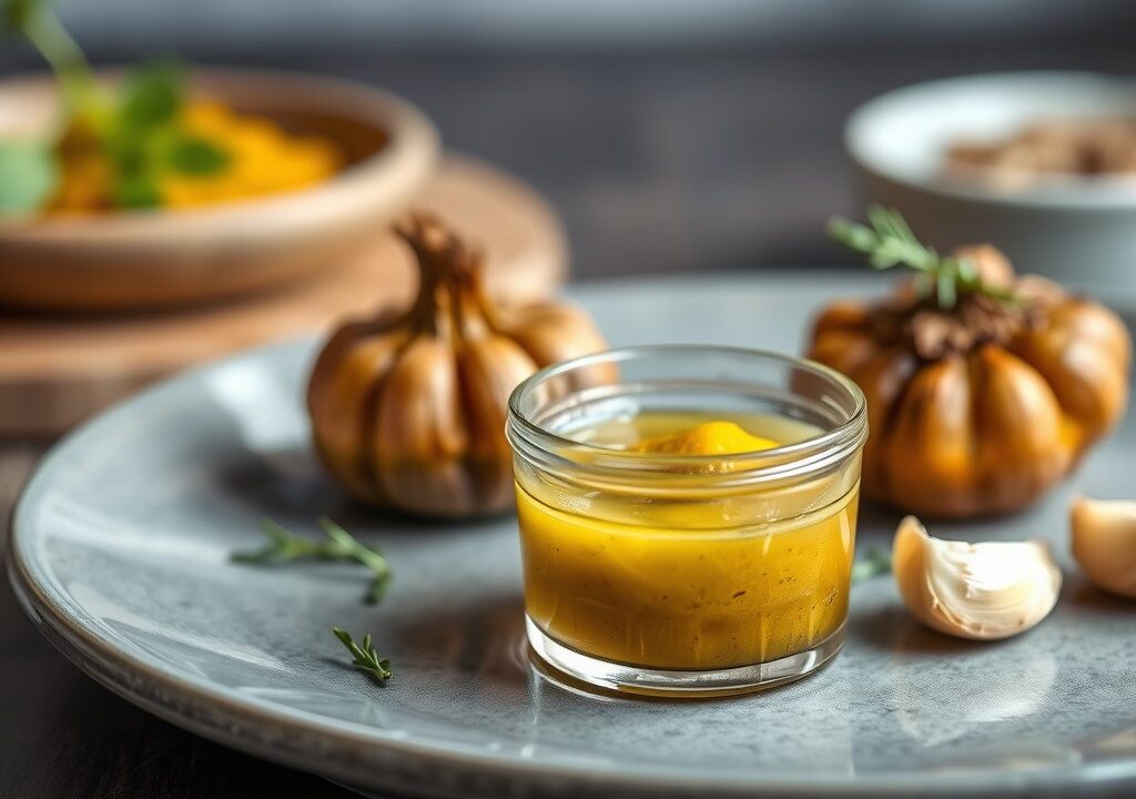Vinaigrette – dressing met geroosterde knoflook — AI-gegenereerde illustratie