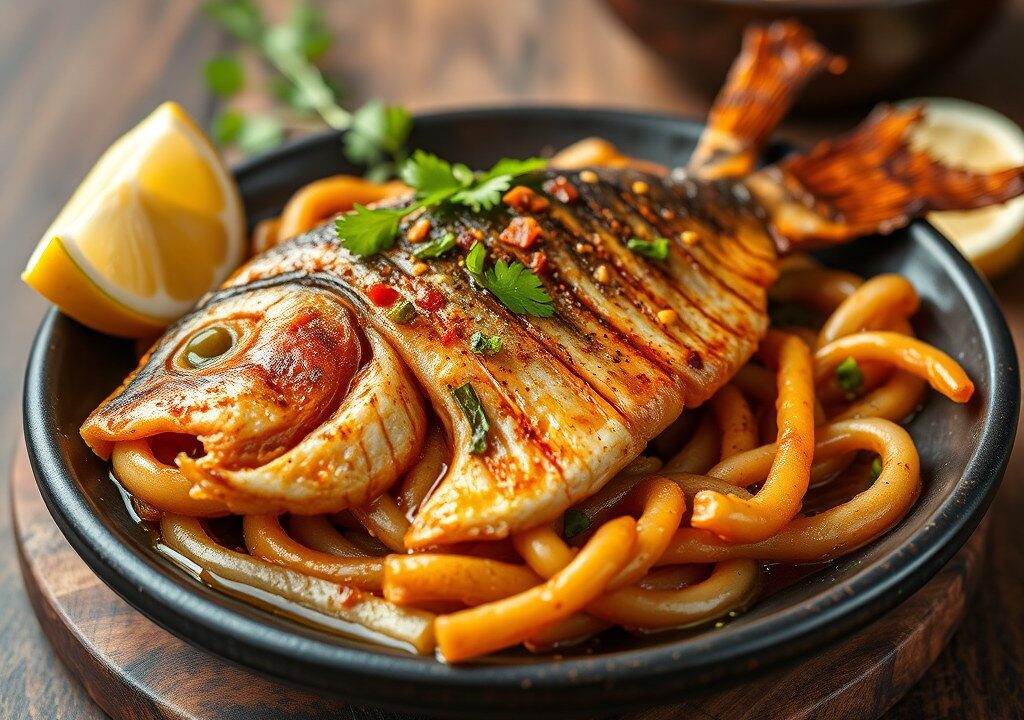 Vis Bumbu Bali Gerechten ( = Ikan Bumbu Bali), AI-gegenereerde illustratie