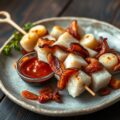 Visbrochette met een pittig sausje