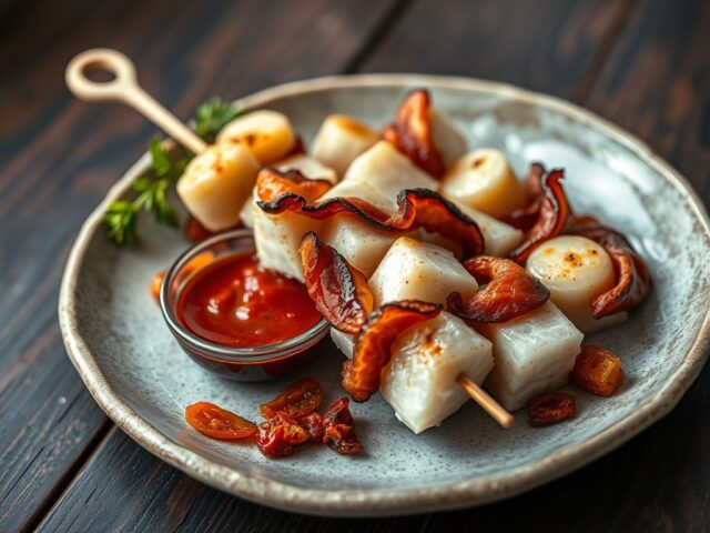 Visbrochette met een pittig sausje