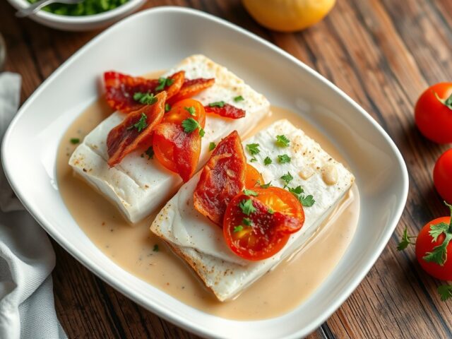 Visfilets met tomaten en spek