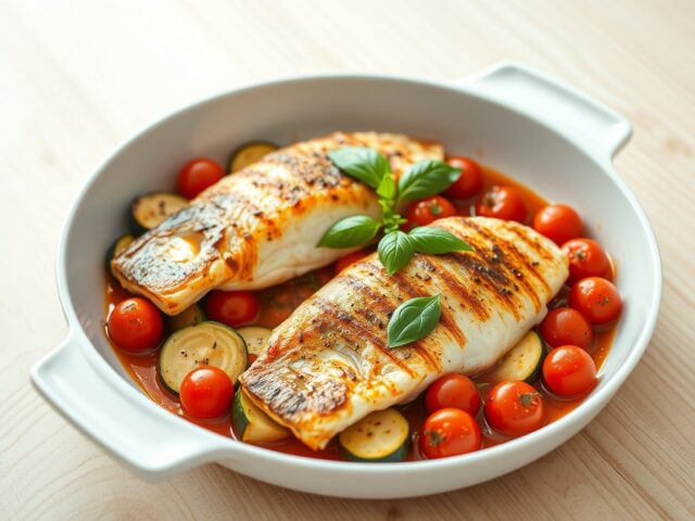 Visfilets uit de oven met venkel,kerstomaatjes en