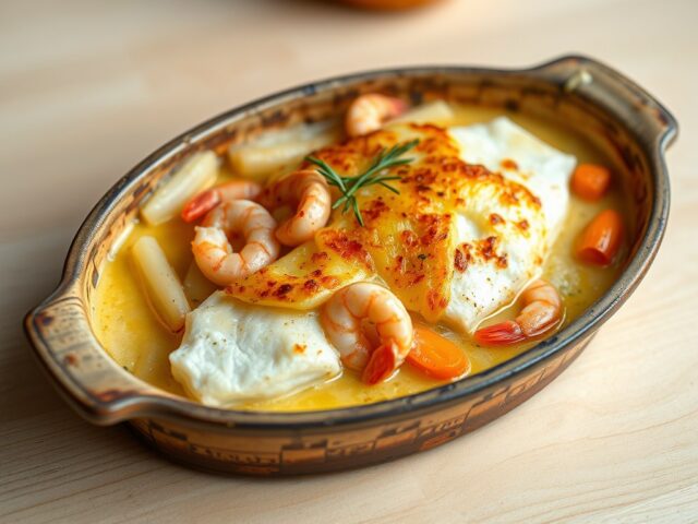 Visgratin met garnalen