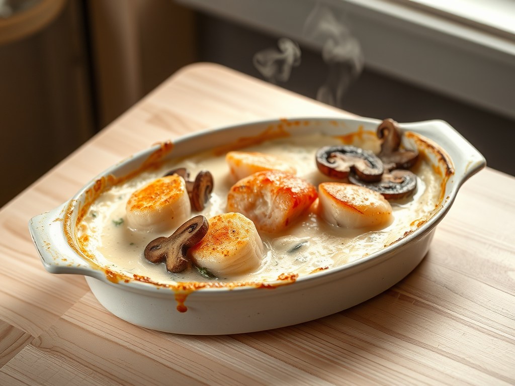 Visgratin met Oud Brugge, AI-gegenereerde illustratie