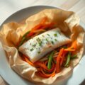 Vispakketje uit de oven met groente julienne