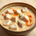 Vispotje met prei, wortel, gamba’s, zalm en pangasius