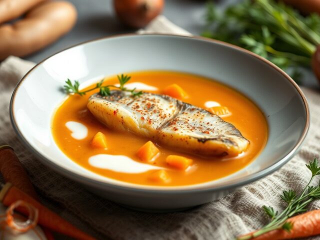 Vissoep met zoete aardappel