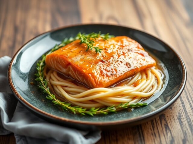 Vlecht van wilde zalm en tong in 2 sausen