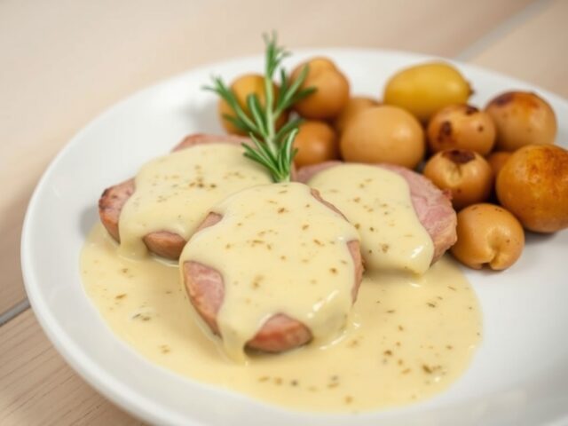 Vlees in yoghurt-mosterdsaus