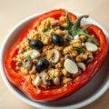 Vleestomaat gevuld met champignons en geitenkaas