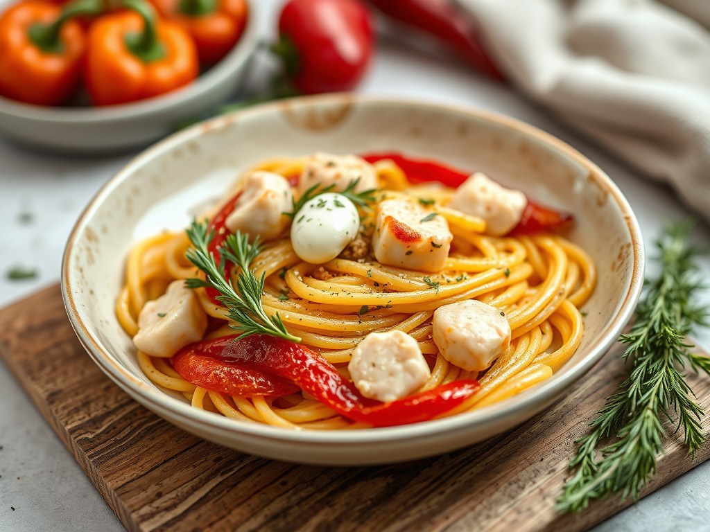Vlinderpasta met Kabeljauw, AI-gegenereerde illustratie