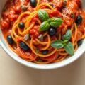 Volkoren pasta met pikante tomatensaus
