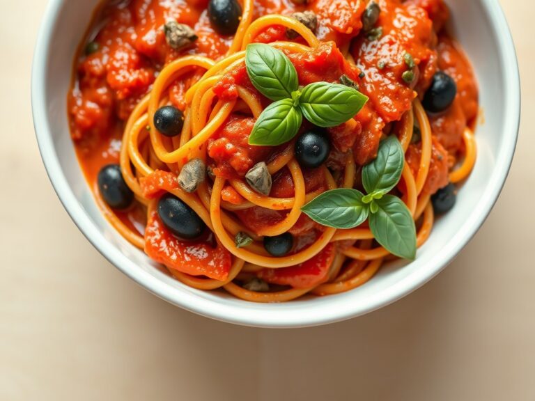 Volkoren pasta met pikante tomatensaus