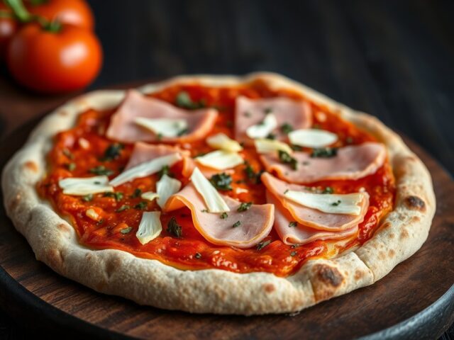 Volkorenpizza met ham en venkel