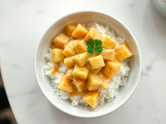 Voorgerechtje met kip, ananas, gember en curryroom