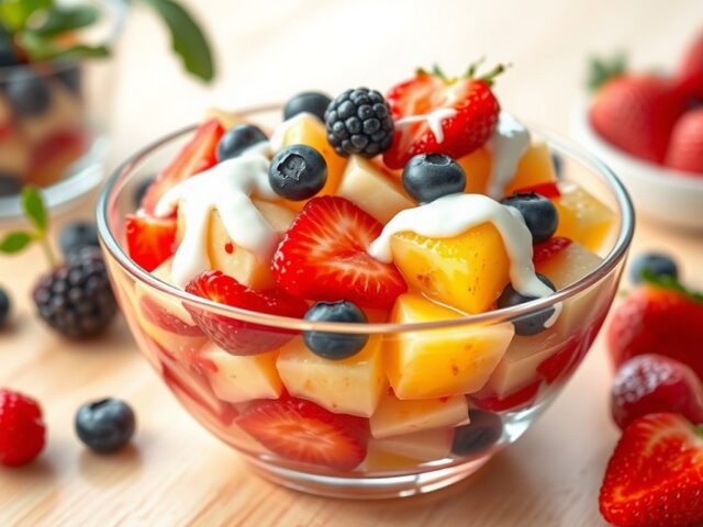 Vruchtengelatine met yoghurtsaus