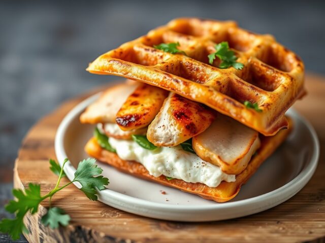 Wafel met kipfilet — AI-gegenereerde illustratie