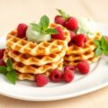 wafels met frambozen muntijs