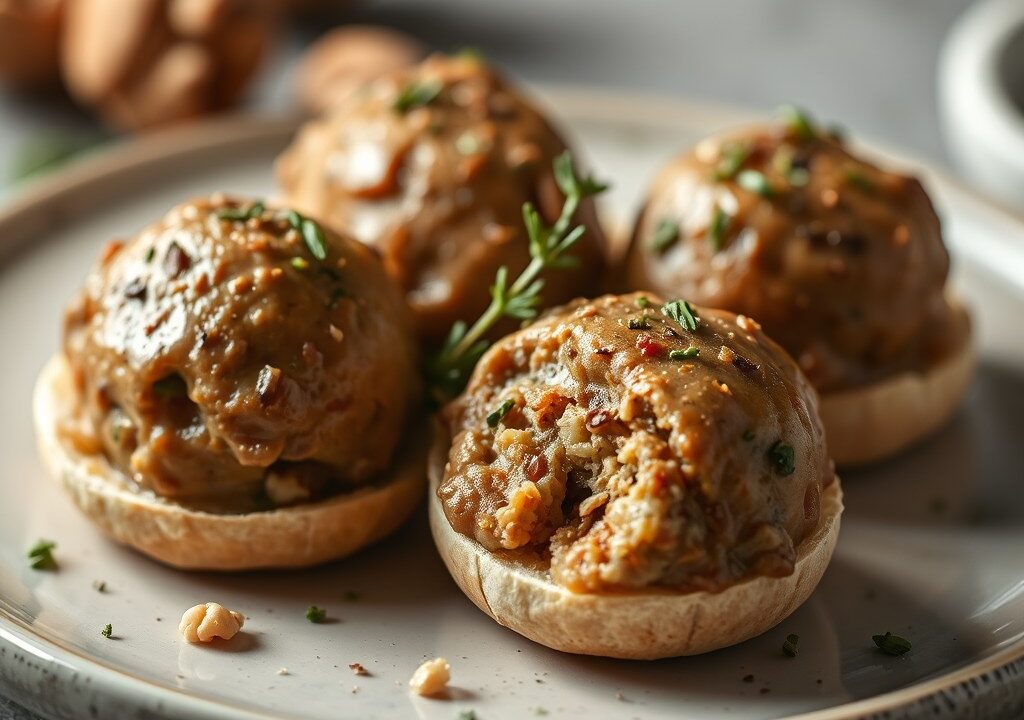 Walnoot-brie-gehaktballetjes, AI-gegenereerde illustratie
