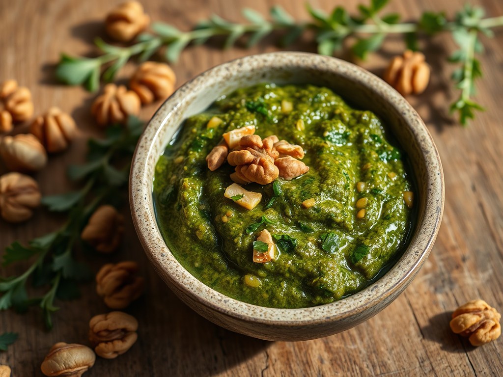 Walnootpesto, AI-gegenereerde illustratie