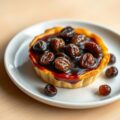 Warm kaasbiscuittaartje met rozijnen in rode ports