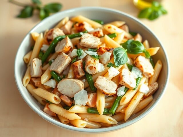 Warm pastaslaatje met kip