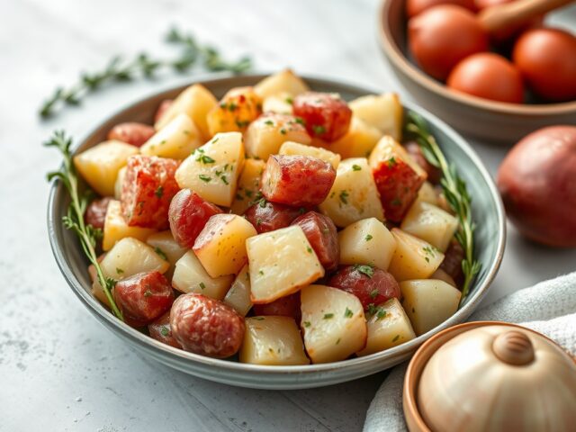 Warme aardappelsalade uit de oven — AI-gegenereerde illustratie