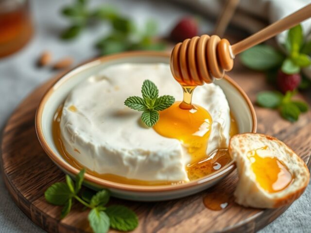 Warme brie met honing — AI-gegenereerde illustratie