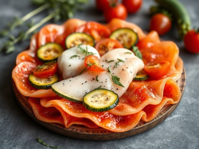 Warme carpaccio van kabeljauw — AI-gegenereerde illustratie