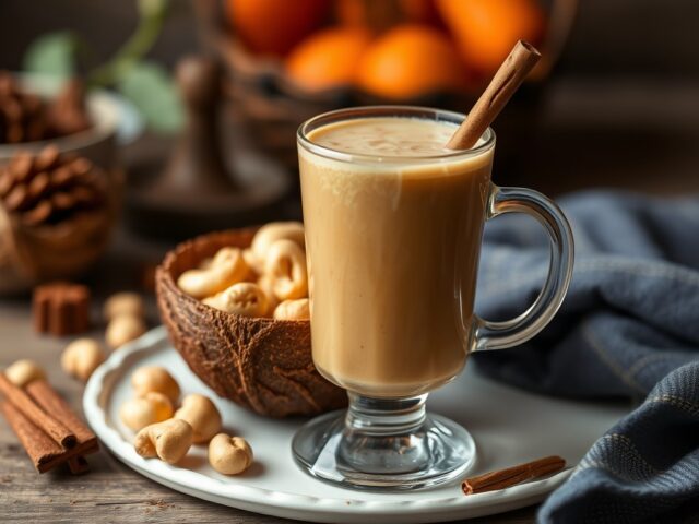 Warme cashewkokosdrank — AI-gegenereerde illustratie