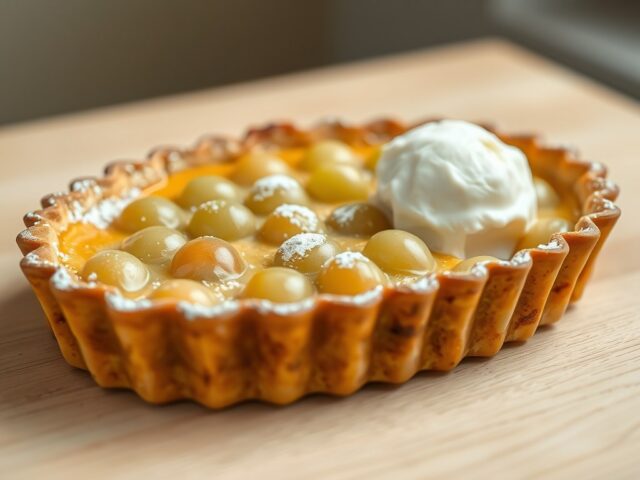 Warme druiventaart uit de oven met ijs
